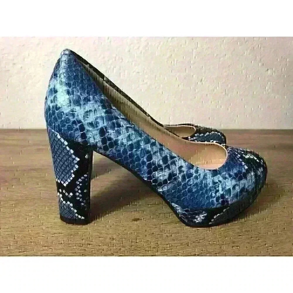 Women's Snake Leather Shoes Block High Heels Platform Round Toe Ladies Pumps 38 - Picture 1 of 9